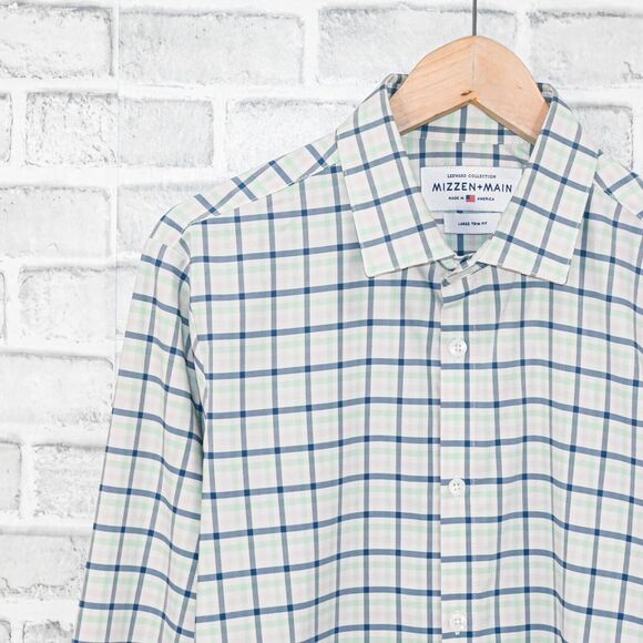 Mizzen + Main Men's Trim fit Button up Shirt Multi color check size Large - Picture 5 of 5